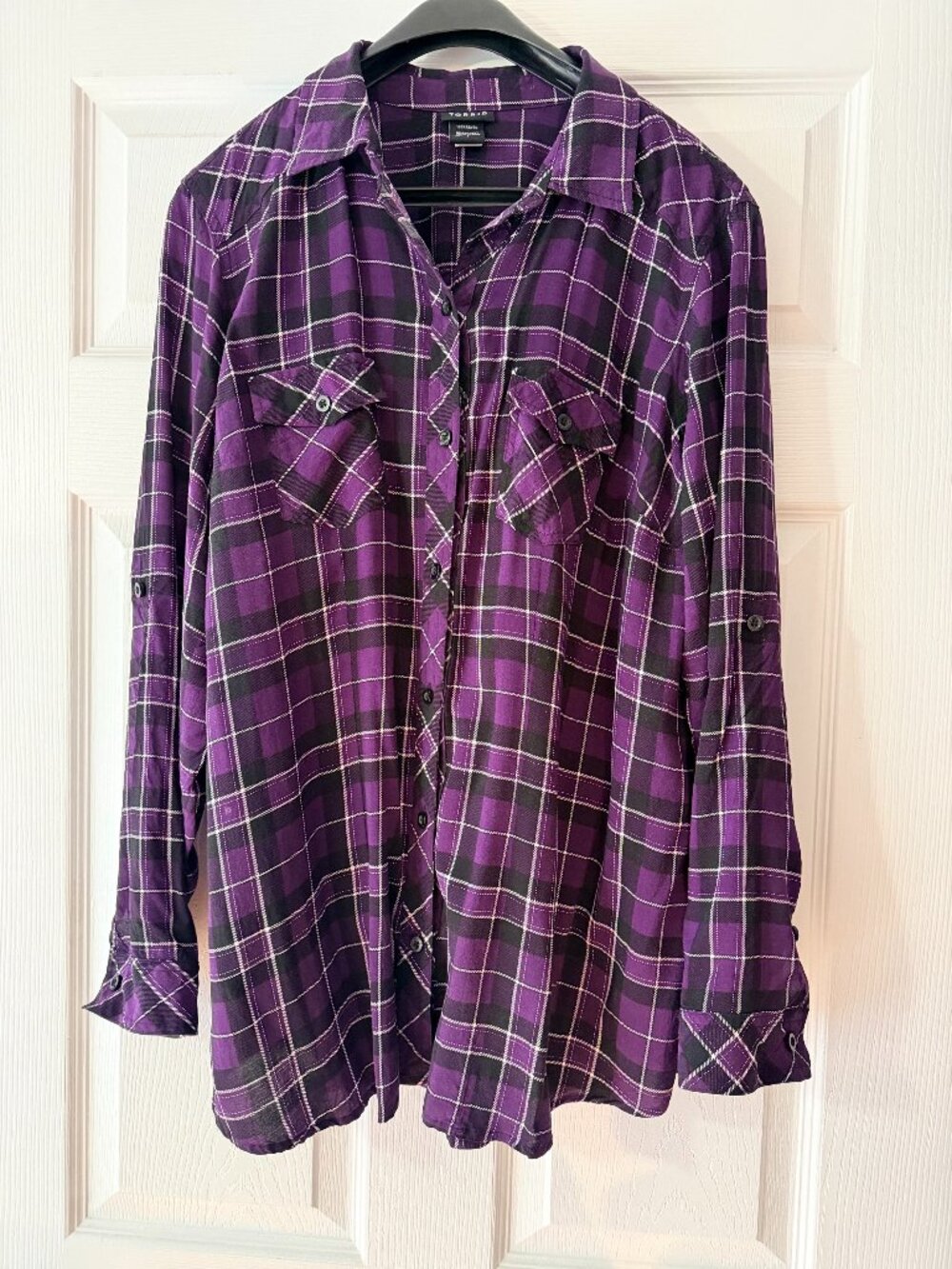 Torrid Purple Plaid Button-Up Shirt – Size 1
